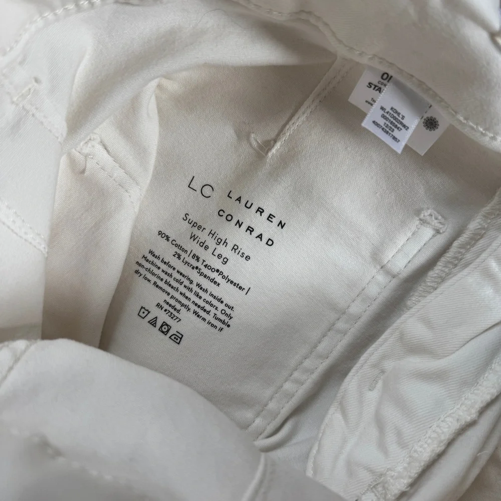NWOT | LAUREN CONRAD KOHLS STRETCH WHITE SUPER HIGH RISE WIDE LEG CROP JEANS - Picture 8 of 8